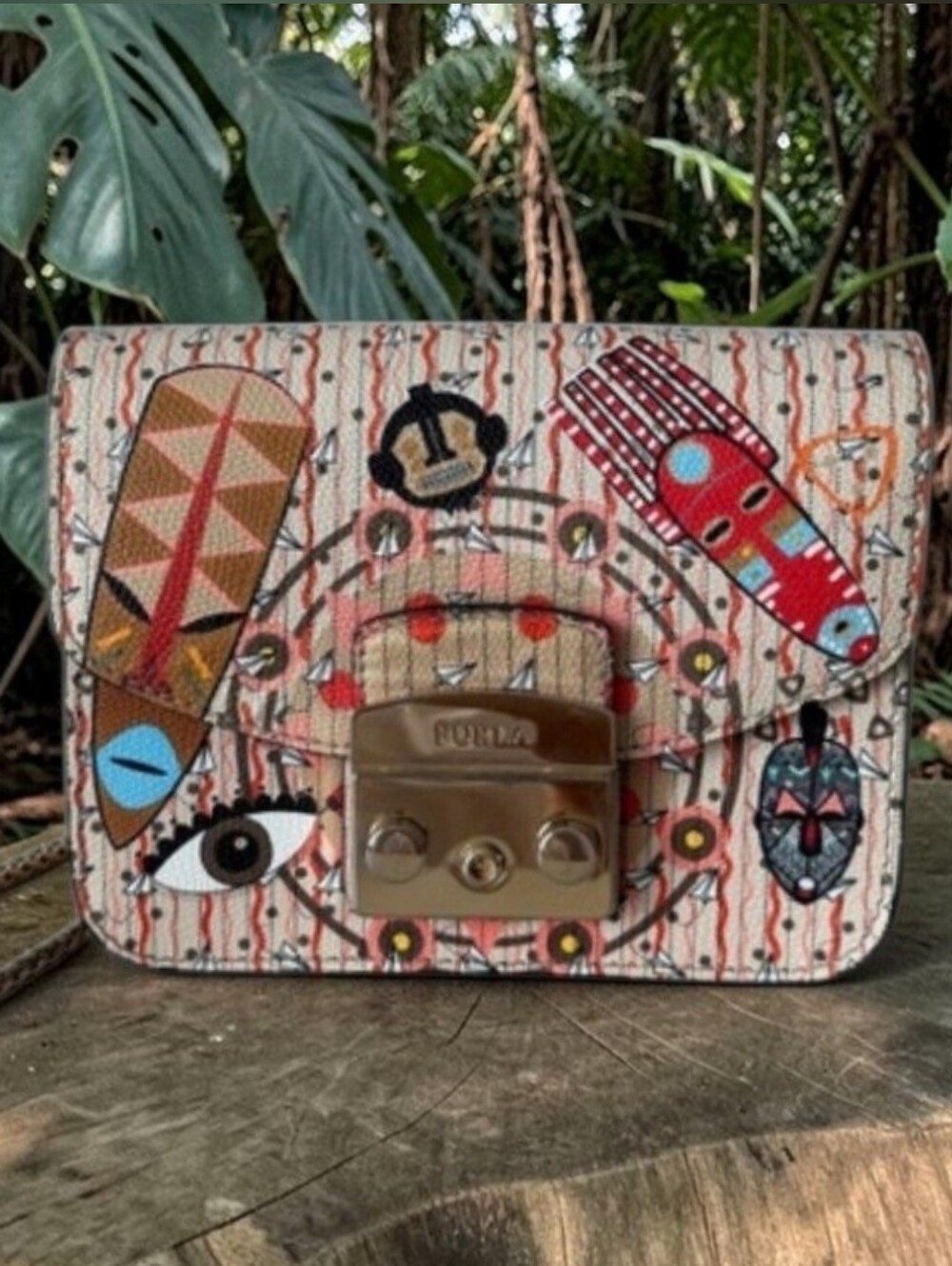 Furla RARE 2017 Mask Tribal Collection Metropolis Mini Bag. Pink/Tan Jungle